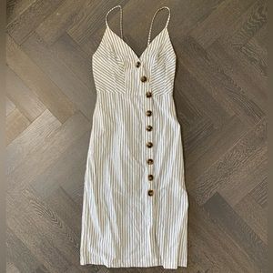 Mint Limit - Grey/White Striped Midi Sundress with Buttons (Size Small)